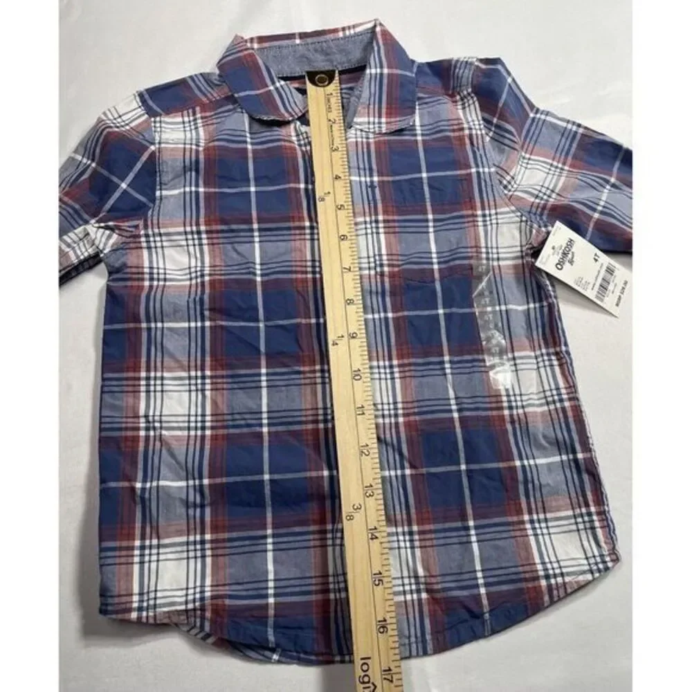 OshKosh B'Gosh Boys Button-Up Shirt Long‎ Sleeve Red/Grey Plaid Size 4T NWT